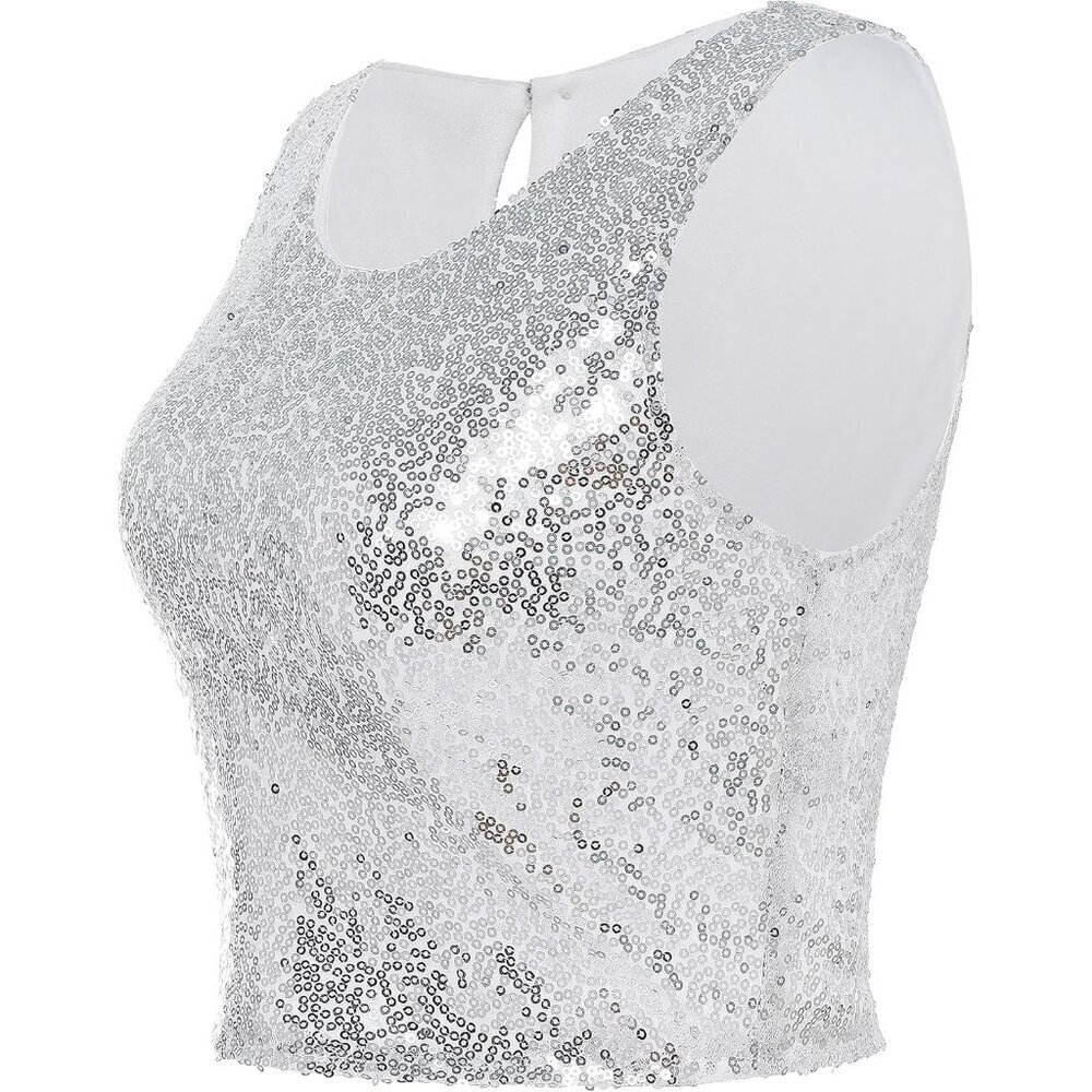 Cropped Tank Top Women Sequin Glitter Sparkle Slim Fit Summer Trendy - Picture 3 of 6